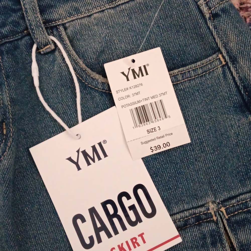 YMI Denim Cargo Mini Skirt NWTs - Picture 3 of 6